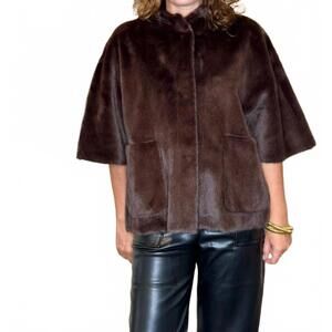 NEW LOVE TOKEN violet topper faux fur jacket in brown